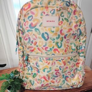 STATE "KANE" LARGE CHEETAH PATTERN TOURQUOUSE/PINK/YELLOW/BRIGE BACKPACK